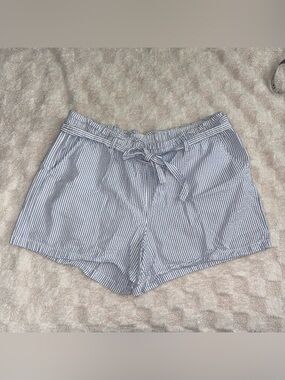 Women’s Anko Blue and White Striped Textured Cotton Shorts w/ Tie Waist Size 18
